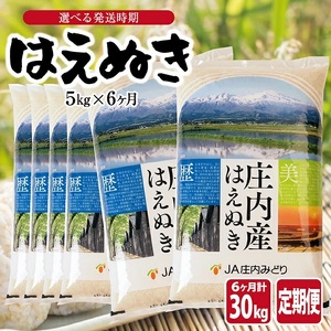 ≪新米予約≫ ≪6ヶ月定期便≫ はえぬき5kg×6ヶ月連続(12月～5月) 計30kg 山形県庄内産 ご希望期間の毎月中旬頃お届け JA 農協 産地直送 精米 白米 庄内米 東北 遊佐町 [1671T12]