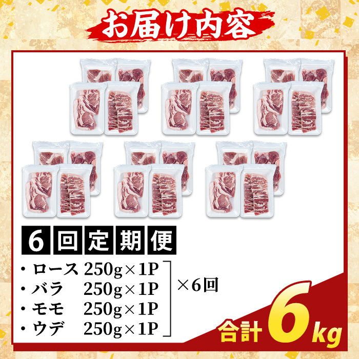 K-379-E ＜6回定期便＞鹿児島県産霜降りトロ豚 焼肉用バラエティセット(合計6kg)【ふるさと産直バザール】霧島市 ロース バラ ウデ モモ 焼き肉 ヤキニク 豚肉 国産 鹿児島県産 肉 精肉 