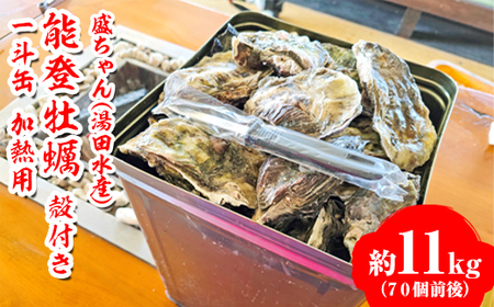 【発送時期が選べる】盛ちゃん（湯田水産） 能登牡蠣 殻付き 一斗缶（70個前後） 約11kg 加熱用 | かき 魚介類 訳あり 生活応援価格 ご家庭用 石川県 七尾市 復興支援  ※2026年1月上旬～3月下旬頃に順次発送予定