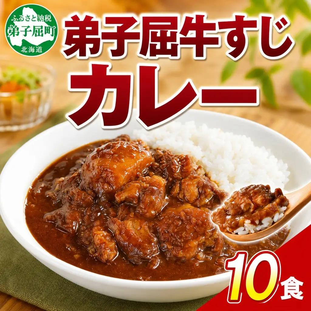 牛すじカレー 10個 中辛 じゃがいも 牛 牛肉 肉 業務用 レトルトカレー 保存食 備蓄 まとめ買い 北海道 弟子屈町 3745