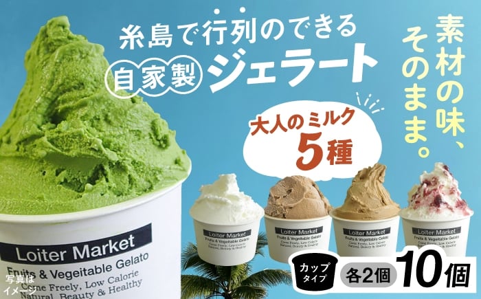 
                  行列のできる アイスクリーム 屋 ジェラート 10個（大人味5種×各2個）アイス 食べ比べ ギフト スイーツ プレゼント あいす あいすくりーむ 糸島 / LoiterMarket ロイターマーケット [AGD002]
                