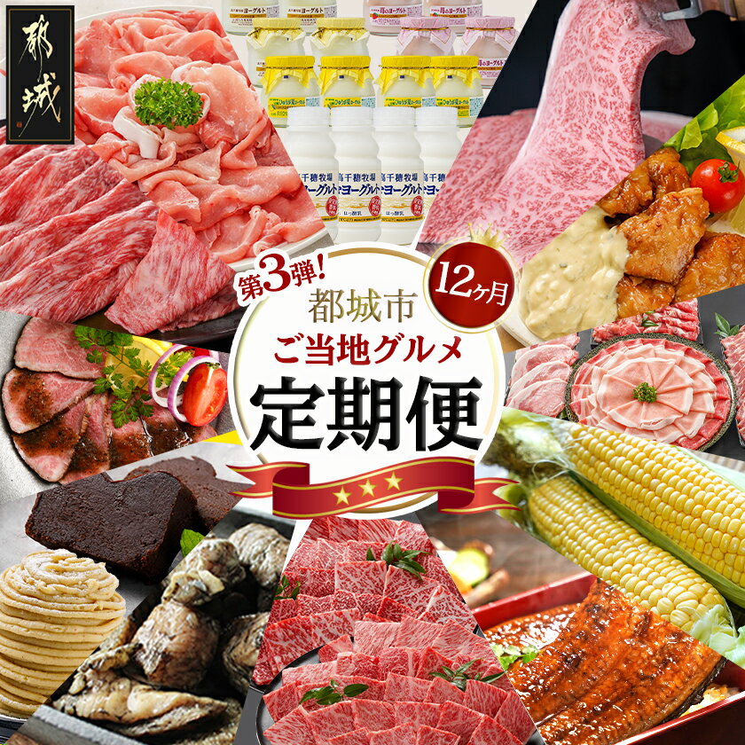 【ふるさと納税】【セレクト定期便】第3弾☆都城市ご当地グルメ定期便(12ヶ月)≪2026年お届け≫ - クイーンハーブ豚 宮崎牛 チキン南蛮 スイートコーン うなぎ蒲焼 炭火焼鶏 モンブラン 期間限定 送料無料 T180-MY01【宮崎県都城市は2年連続ふるさと納税日本一！】