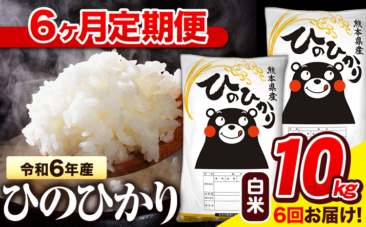 令和6年産 白米 【6ヶ月定期便】 ひのひかり 10kg《お申し込み月の翌月から出荷開始》 熊本県産 白米 精米 氷川町 ひの 送料無料 ヒノヒカリ コメ 便利 ブランド米 お米 おこめ 熊本