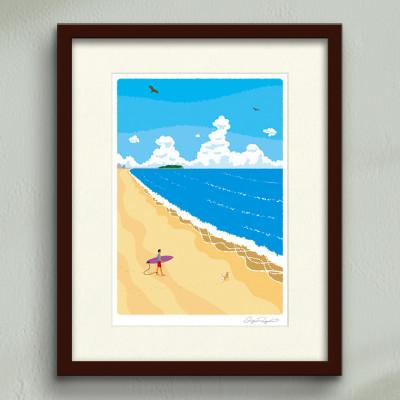 ふるさと納税 茅ヶ崎市 湘南・茅ヶ崎で描く、海を感じるイラストアート『ジークレーアートフレーム　SL-05』(小:八つ切)