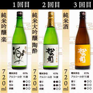 定期便 日本酒 松の司 6本 ( 1種類 × 6回 ) 720ml 「楽」「陶酔」「純米酒」「AZOLLA50」「純米吟醸」「黒」金賞 受賞酒造