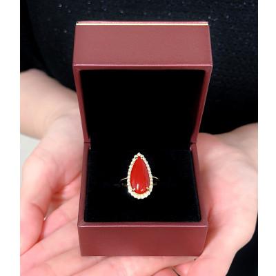 ふるさと納税 山梨県 K18イエローゴールド 血赤 珊瑚 ペアシェイプ しずく ダイヤ リング 11号【RK-9905】 |  | 03