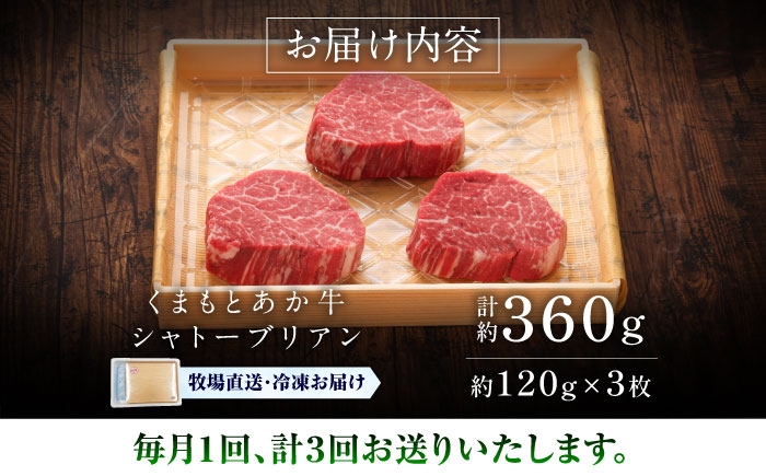 【全3回定期便】【GI認証】くまもとあか牛シャトーブリアン 約120g×3枚 / 菊陽町 あかうし 熊本県 肉 にく niku ブランド 旨み 【有限会社 三協畜産】 [BHAS072]