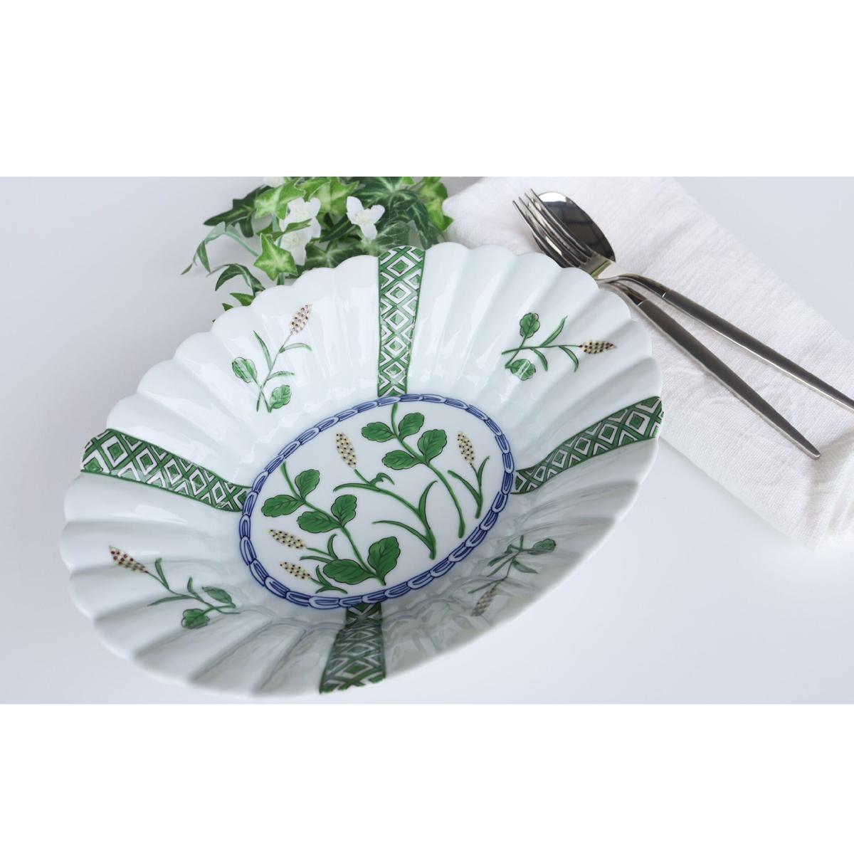 【テーブルに華を添える】 有田焼 麦デザイン 菊型楕円鉢 25cm 1枚 【深海三龍堂】 宝泉窯 レンジ対応 食洗機対応 楕円 オーバル 鉢 食器 器 うつわ A18-55_イメージ4