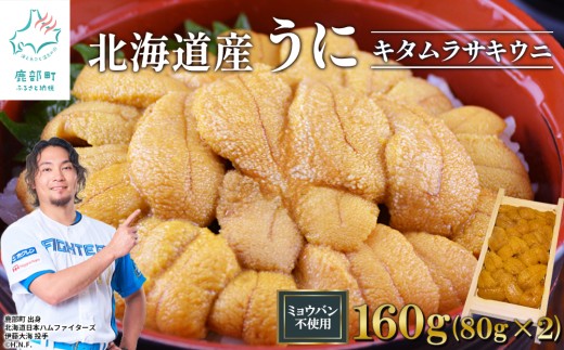 北海道産 うに 160g (80g×2折)  折り 木箱 キタムラサキウニ ミョウバン不使用 ふり塩うに 冷凍保存