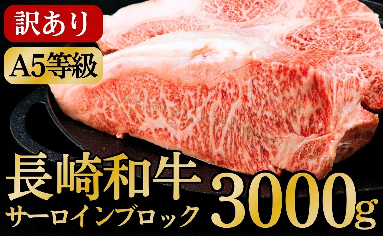 
                  B626　[訳あり限定]長崎和牛A5ランクサーロインブロック 計3kg(約1kg×3)
                