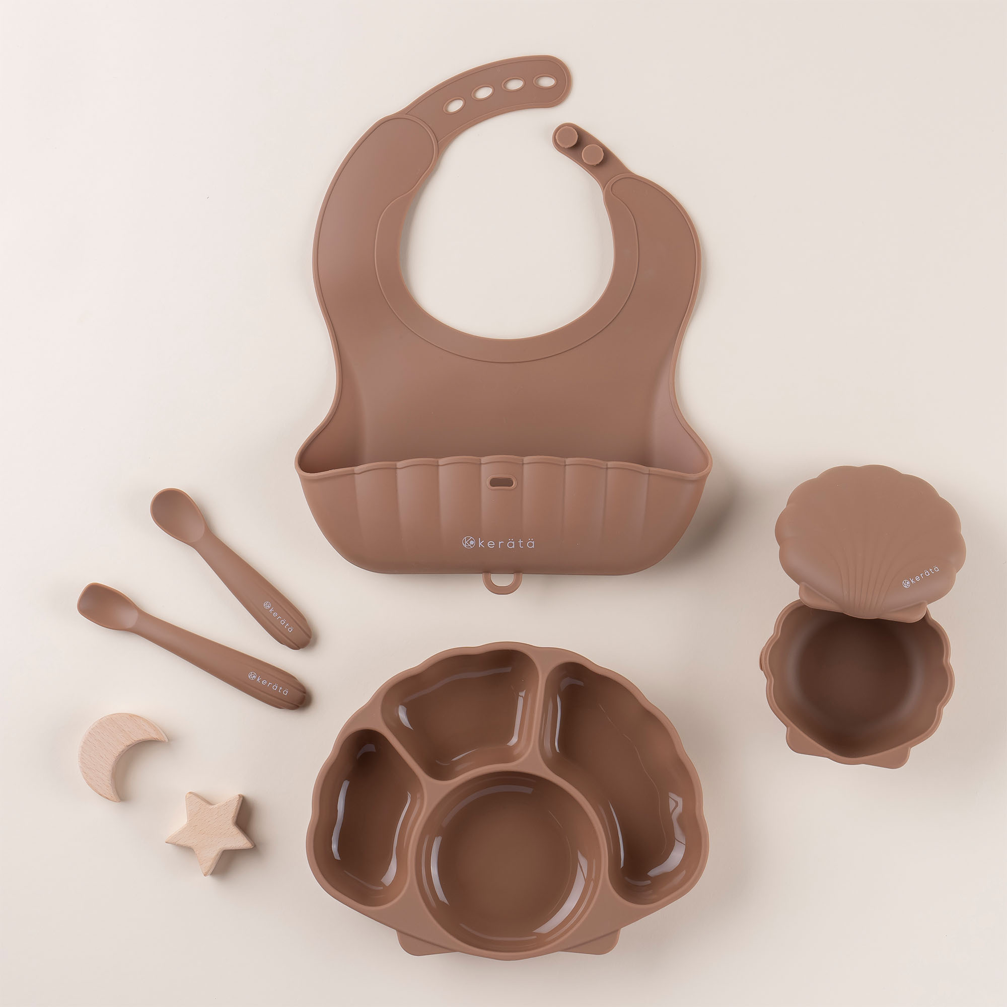 ベビー食器 5点セット（リーフブラウン） | ケラッタ 赤ちゃん ベビー 日用品 食器 ベビー食器 マタニティ 長野県 塩尻市