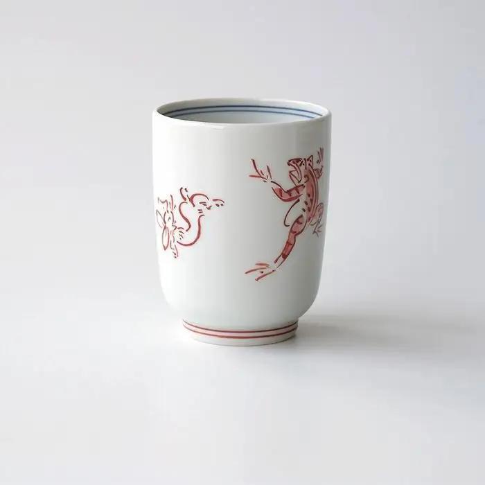 【たち吉】鳥獣戯画 湯呑 赤絵｜京都 湯呑 陶芸品 人気 おすすめ