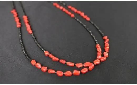 赤珊瑚とブラックスピネルの2連ネックレス アクセサリー ネックレス ジュエリー 珊瑚 kn125