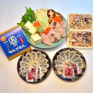 【6回定期便】九州産天然ふぐフルコース2人前　ちり鍋の〆はマルゴめん(中間市新名物のグルテンフリー米粉麺)【001-0398】