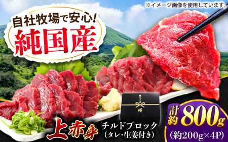 『純国産』熊本の味 上赤身 馬刺し 計約800g（約200g×4パック）ブロック チルド 冷蔵 タレ付き   馬刺し 馬刺し 馬刺し 馬刺し 馬刺し [AYCN108]