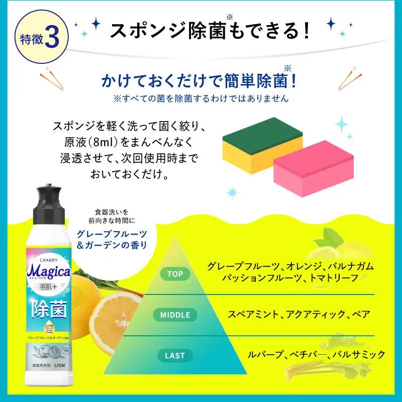 CHARMY Magica手肌＋（プラス）除菌 グレープフルーツ＆ガーデンの香り 詰替え用650ml×12個 チャーミーマジカ マジカ ライオン LION 食器用洗剤 台所用洗剤 キッチン洗剤 食器洗