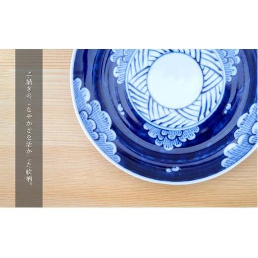 有田焼 外濃三方牡丹 6.5寸皿 19.5cm 2枚セット【そうた窯】食器 器 うつわ 皿 中皿 プレート デザート皿 菓子皿 2枚 セット 染付 ブルー 手描き 35000円 電子レンジ対応 A35