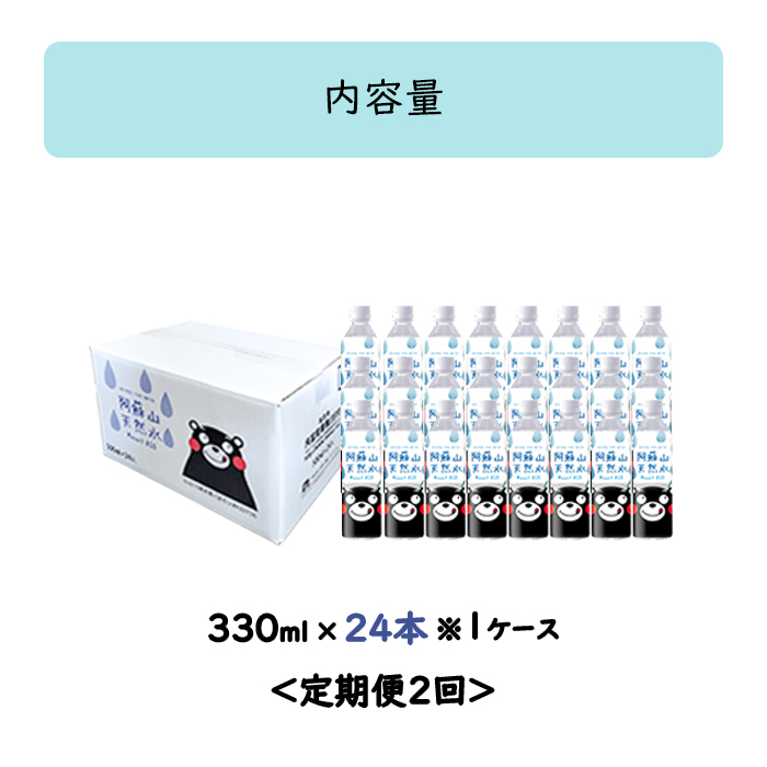 【ふるくま】定期便 2回 阿蘇山 天然水 330ml × 24本 1ケース 計48本 水 みず 飲料 くまモンラベル 熊本県 阿蘇 ミネラルウォーター 非加熱殺菌 賞味期限2年 730日 備蓄 保存用