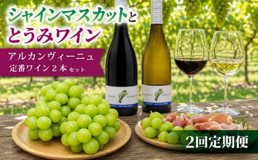 【2回定期便】シャインマスカット＆とうみワインの定期便（シャインマスカット2房／定番ワイン2本セット）｜【JA信州うえだ／アルカンヴィーニュ】ぶどう 葡萄 大粒 果物 フルーツ ワイン 頒布会 長野