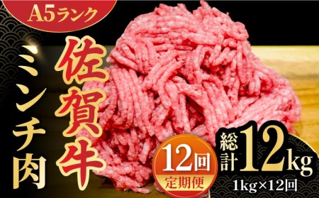 【全12回定期便】佐賀牛 A5ランクミンチ 1kg（500g×2） 黒毛和牛[FCX016]
