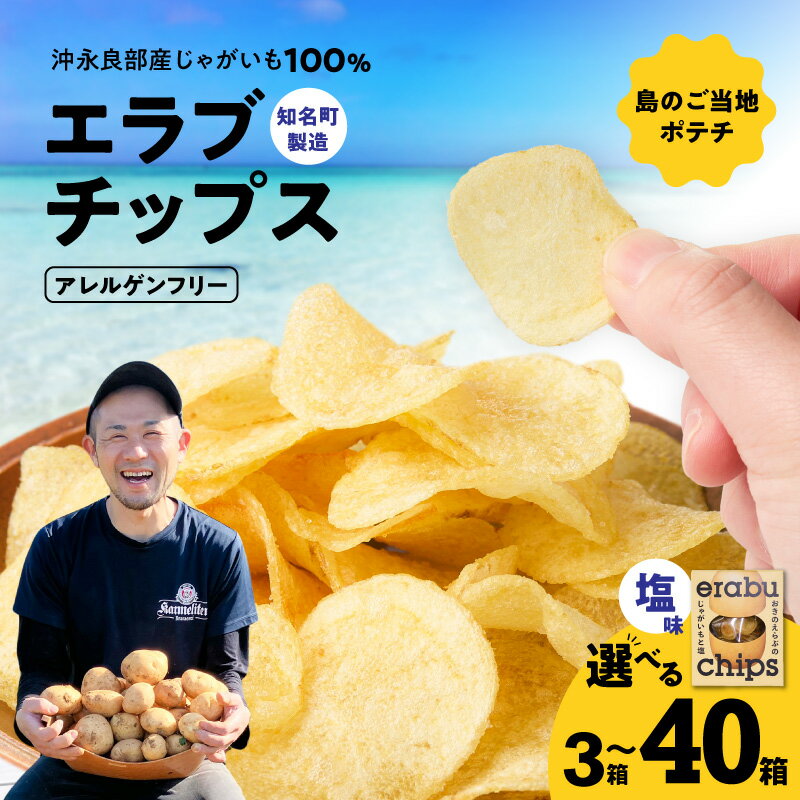 【ふるさと納税】＜選べる＞ erabu chips 塩 3箱 ～ 40箱 セット ポテトチップス ポテト チップス ポテチ じゃがいも 菓子 スナック おやつ 米油 国産 アレルゲンフリー エラブチップス GonZ 鹿児島 沖永良部島 沖永良部 知名町 おすすめ ランキング プレゼント ギフト