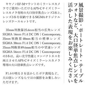 【キヤノンEF-Mマウント用】SIGMA APS-Cサイズ用 単焦点レンズ3本セット