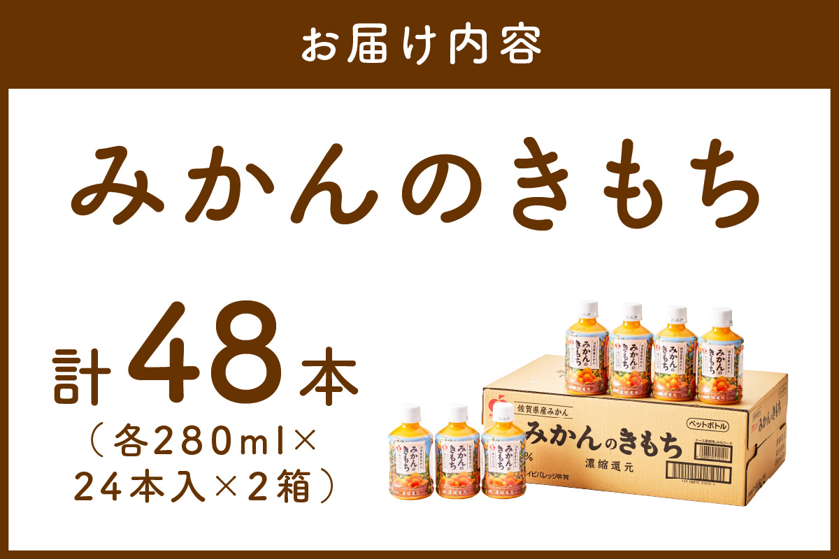 【佐賀県産温州みかん100%使用】 みかんジュース みかんのきもち 280ml×24本入り 2箱セット A039_イメージ2