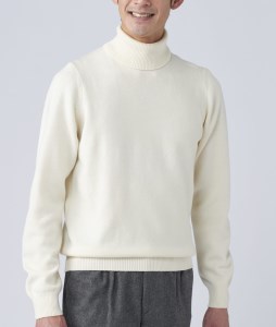 日本製 カシミヤ100% タートルネック 白 Mサイズ [2590]