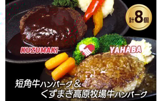 岩手県　矢巾町と葛巻町の人気返礼品 ハンバーグの食べ比べ合計8個