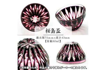 s175 鹿児島県指定伝統的工芸品 薩摩切子「二重被せ桜島盃」(黒/金赤)【薩摩びーどろ工芸】