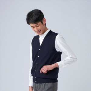 日本製 カシミヤ100% 前開きベスト ネイビー Sサイズ [2621]