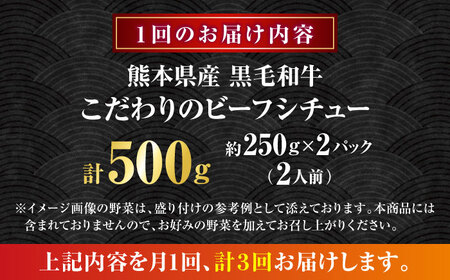 【全3回定期便】 熊本県産 くまもと黒毛和牛 黒毛和牛 こだわりのビーフシチュー 計2パック （約250g×2パック） ビーフシチュー ビーフ シチュー 牛肉 肉 　【有限会社スイートサプライなかぞの