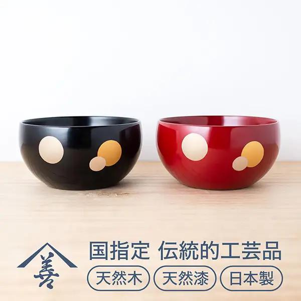 夫婦 小鉢 水玉 川連 漆器 食器 おしゃれ 和食器 セット 赤 モダン 黒 和 [B6-9202]