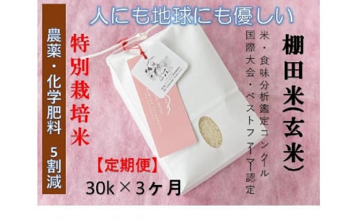 【2025年産新米】【3ヶ月定期便】【農薬化学肥料5割減】魚沼コシヒカリ 苗場プリンセス 特別栽培米 玄米 30kg(10kg×3袋)×3回 計90kg