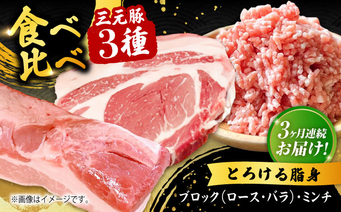 
【全3回定期便】 三元豚 ロース・バラブロック各600g・ひき肉300g 《喜茂別町》【平田牧場】 肉 豚肉 ブロック ステーキ ステーキ用 ロース ロースステーキ バラ とんかつ ミンチ 豚ミンチ [AJAP047]
