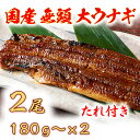 【ふるさと納税】国産うなぎ　備長炭地焼き蒲焼き180g以上×2尾　タレ付き×2 国産 鰻 ウナギ 土用の丑の日 グルメ 国内産 冷凍 タレ付き 送料無料 プレゼント 贈り物 ギフト