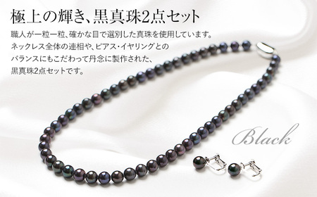  【14営業日以内発送】あこや真珠 ネックレス 黒真珠 7.0-7.5mm 保証書付 アコヤ真珠 パール イヤリング 2点セット アクセサリー ／ 宝石 あこや お祝い プレゼント 成人式 卒業式 入