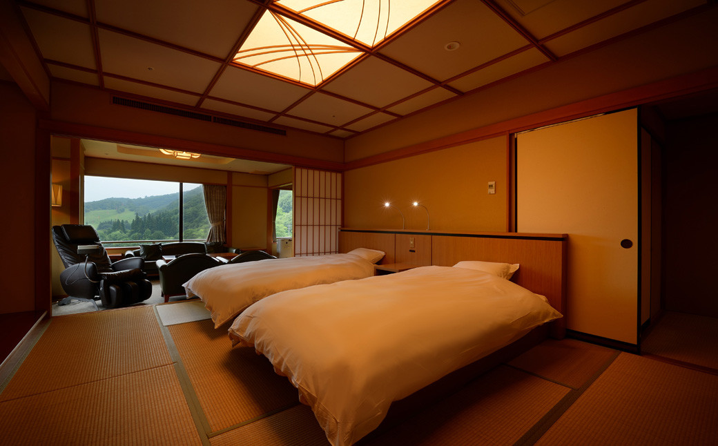 新鉛温泉 結びの宿 愛隣館一泊二食 ペア宿泊券（露天風呂つき特別室ご利用プラン）  【203】