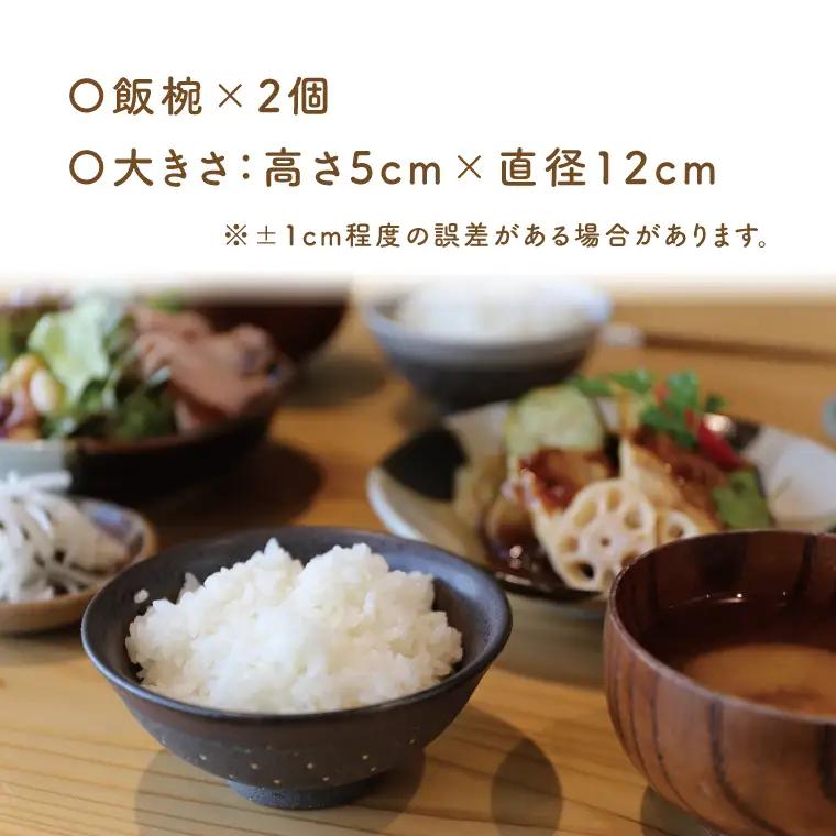 益子焼 飯碗ペア ドット柄 黒地黒釉×黒地黒釉 益子町 AS002-4