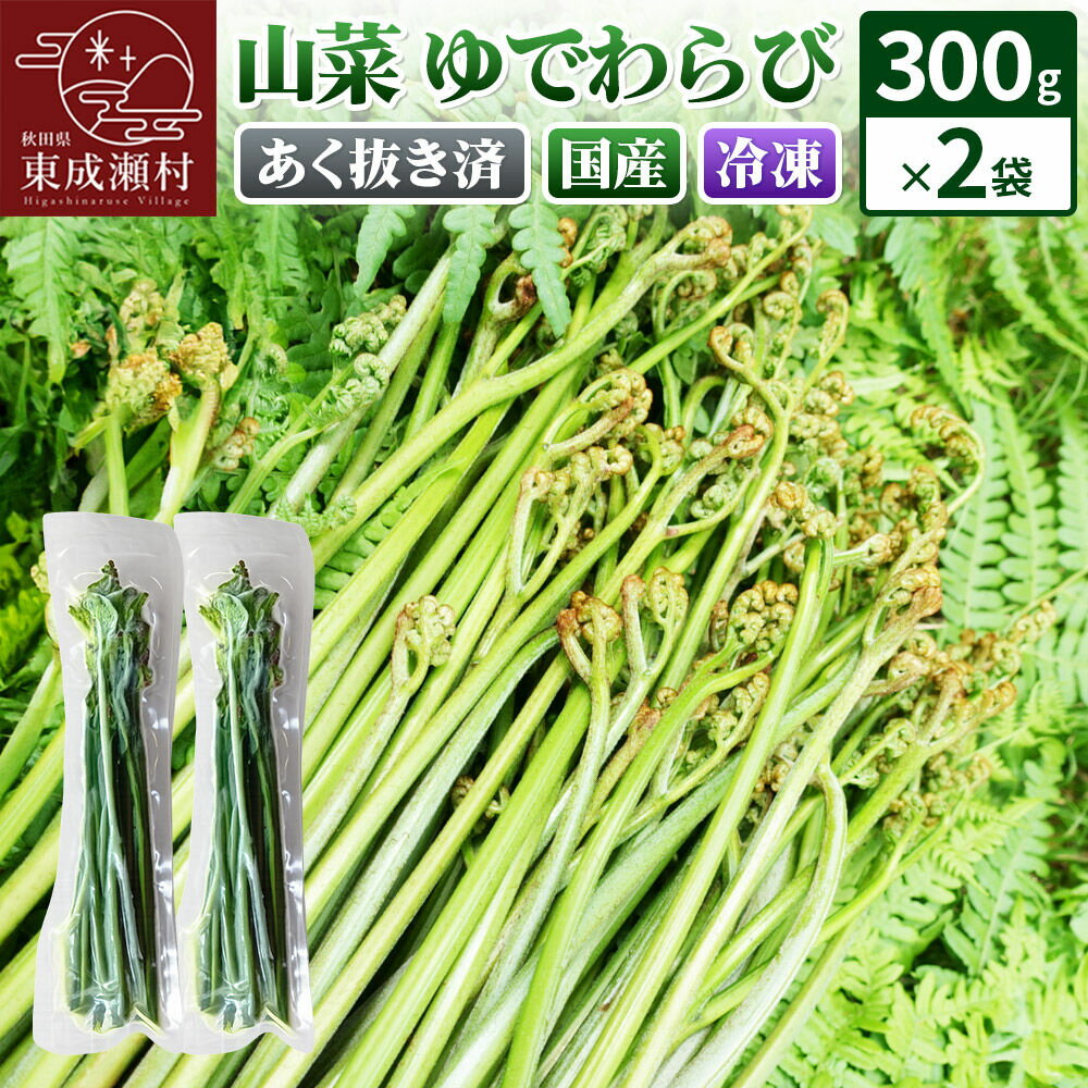 【ふるさと納税】山菜 ゆでわらび 300g×2 【冷凍】 秋田県 東成瀬村産 TAKAYA [山菜 国産 ワラビ わらび 冷凍 アク抜き あく抜き]