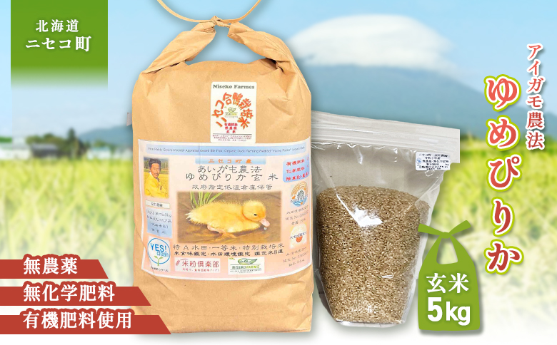 《数量限定受付！令和7年産米》合鴨農法ゆめぴりか 【玄米】【有機肥料/無農薬・無化学肥料･備蓄用】 令和7年度米 5kg(1kg×5袋)　水田環境鑑定・米食味鑑定士鑑定米【Yesclean農法認定品】 | ゆめぴりか 玄米 5kg 合鴨農法 有機肥料 無農薬 無化学肥料 北海道産ゆめぴりか 北海道米 Yesclean農法認定品 水田環境鑑定米 米食味鑑定米 もちもち 甘み 濃厚な旨み 高級米 ブランド米 小分け 個包装 お取り寄せ 北海道 ニセコ ニセコ町【31079】