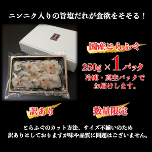 玄品の国産とらふぐ　焼きふぐ(スタミナ塩ニンニク) 2～3人前 250g　数量限定・訳あり【 河豚 大阪府 松原市】