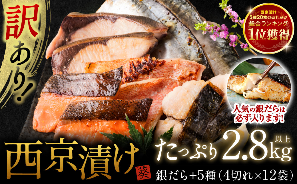 
【選べる発送月】【訳あり】 厳選 鮮魚 西京漬け 2.8kg 銀だら入り たっぷり 48枚 西京焼き 4切れ×12袋 魚
