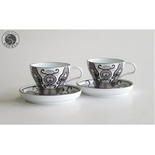 ARITA PORCELAIN LAB (アリタポーセリンラボ) JS古伊万里草花紋 ペアカップ＆ソーサー 有田焼 モダン スタイリッシュ モノトーン コーヒーカップ ティーカップ A120-47