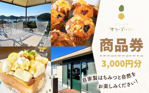 
										
										【はちみつcafe オリーブハニー 】商品券 3,000円分 ”自家製のハチミツと自然をお楽しみ下さい！” [OCG001]
									