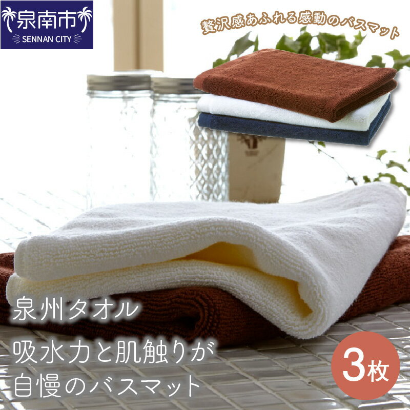 【ふるさと納税】【泉州タオル】吸水力と肌触りが自慢のデイリーユースバスマット3枚 のし 熨斗 熨斗対応 のし対応 お中元 【配送不可地域：北海道・沖縄・離島】