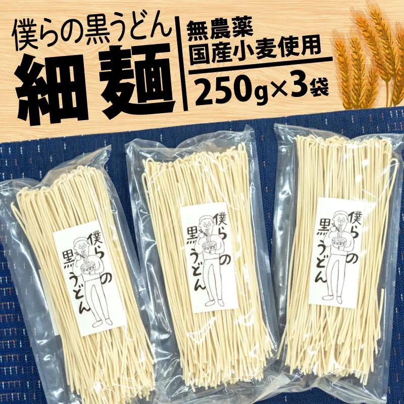 【細麺】黒うどん 250g 3袋 750g 乾麺 無農薬 うどん 