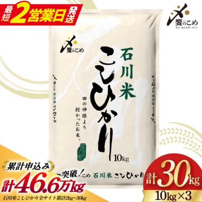 ふるさと納税 宝達志水町 【最短2営業日発送】石川米 こしひかり 30kg(10kg3袋) [38601200-sp]