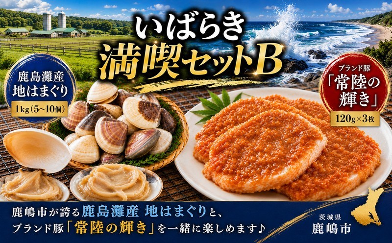 
                  はまぐり 牛肉 地はまぐり 豚肉 霜降り ブランド豚 味噌漬け ブタ セット 鹿島灘産 蛤 肉厚 BBQ 貝 貝類 霜降 三元豚 バーベキュー 共通返礼品 茨城県共通返礼品 贈答用 ギフト プレゼント 贈答 贈り物 魚介類 常陸の輝き 肉類 肉 ポーク 出汁 だし 二枚貝 茨城県産 鹿嶋市産 いばらき満喫セットB いばらき満喫セット はまぐりと豚肉 はまぐり＆豚肉 茨城県 鹿嶋市
                