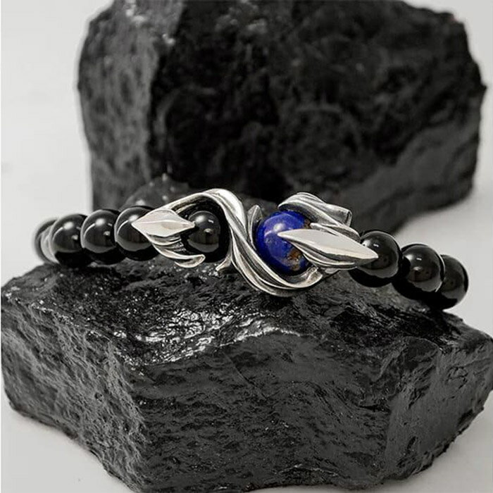 【ふるさと納税】パワーストーン×シルバーブレス Mサイズ オニキス ラピスラズリ　天然石 DJ-032　　